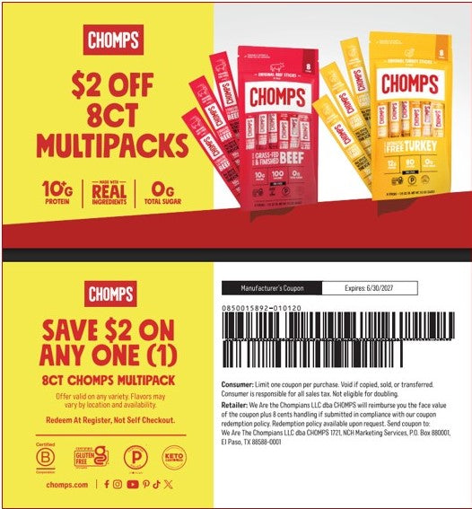 Alternative view of Chomps 26/27 Coupon Bundles